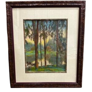 Antique pastel chalk art framed with glass 15 x 13 beautiful tranquil serene